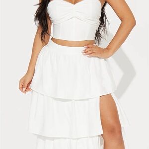 Elegant White Tiered Skirt Set